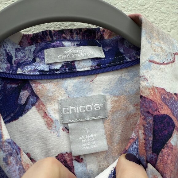 Chicos No Iron Fitted Stretch Floral Long Sleeve Button Up Shirt Womens sz 8 (1) - Picture 2 of 8